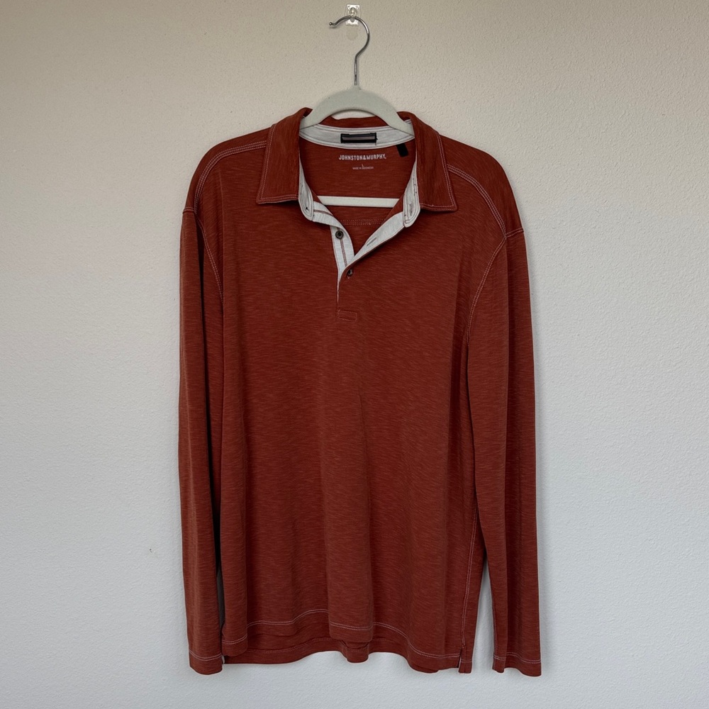 Johnston & Murphy Burnt Orange Long Sleeve Polo